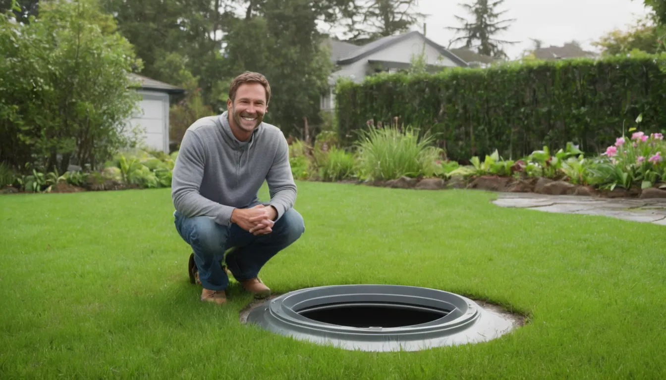 Septic tank access lid being inspected at a home in the Port Orchard area